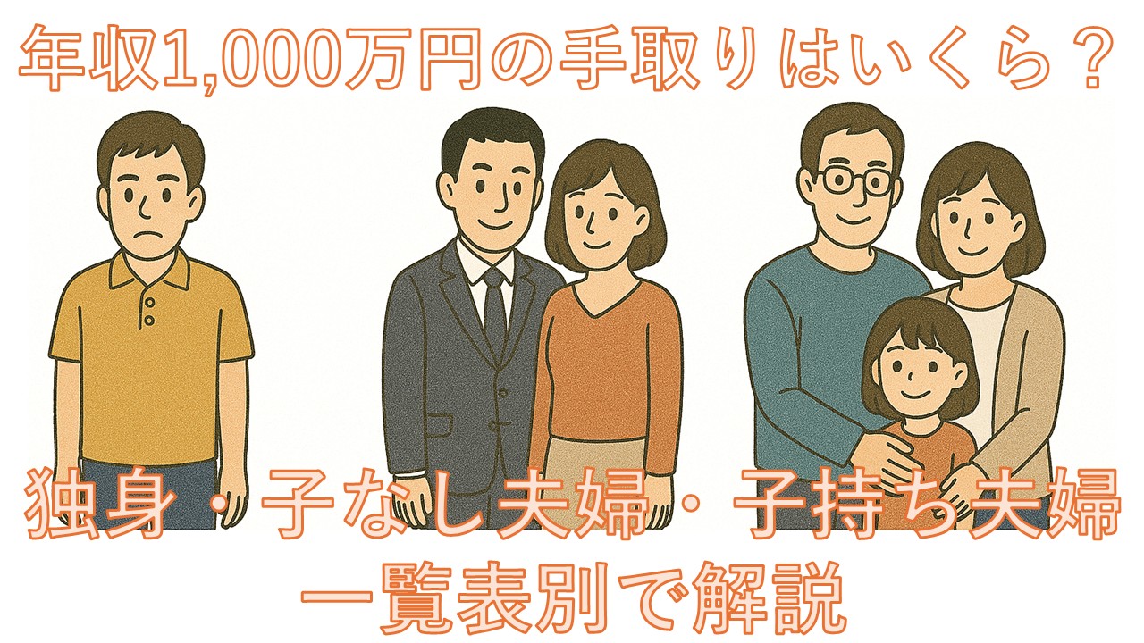 年収1,000万円の手取りはいくら？独身・子なし夫婦・子持ち夫婦別の一覧表付きで解説