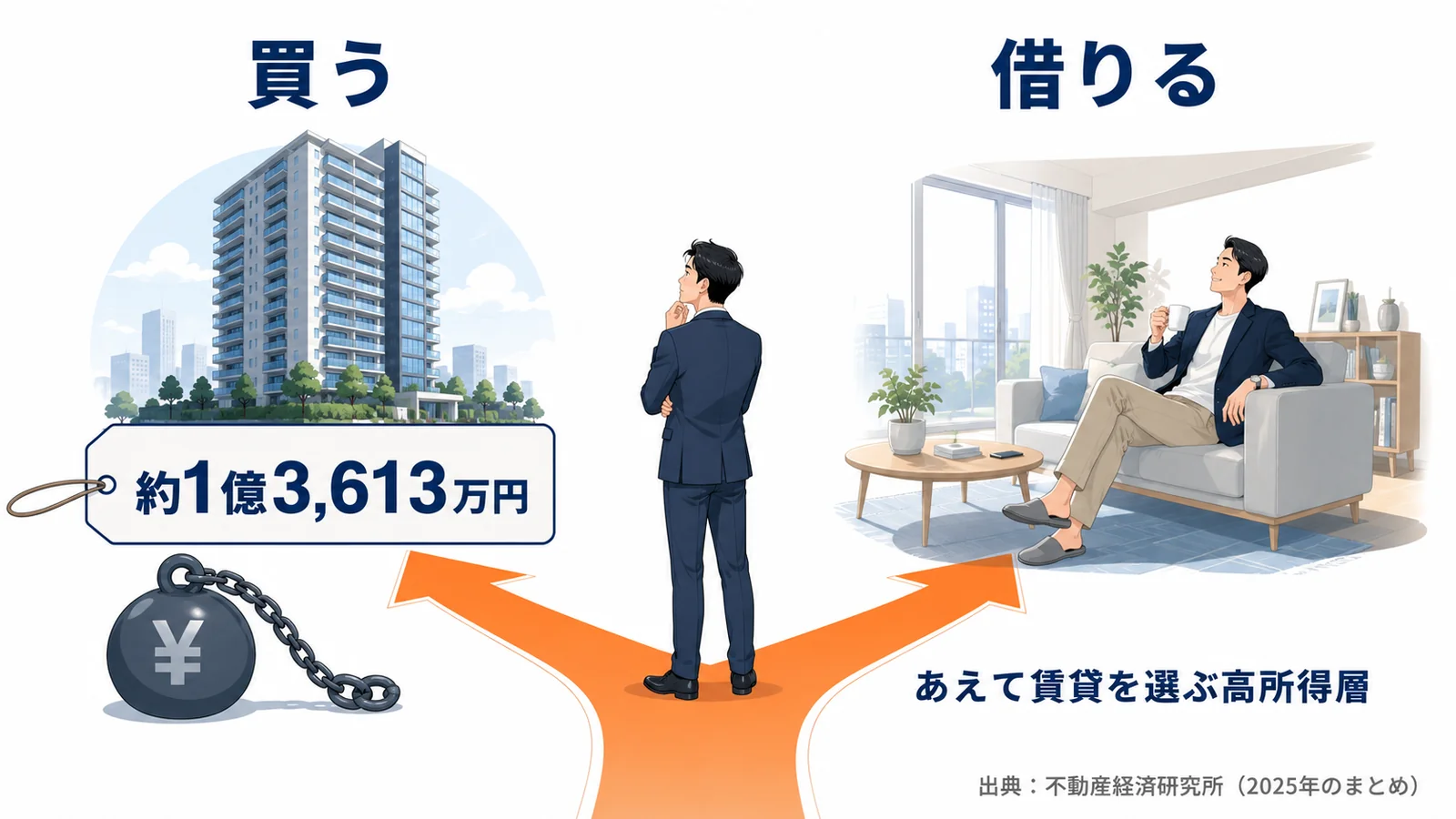 1億円超のマンションを買うか借りるかの分岐を示した図
